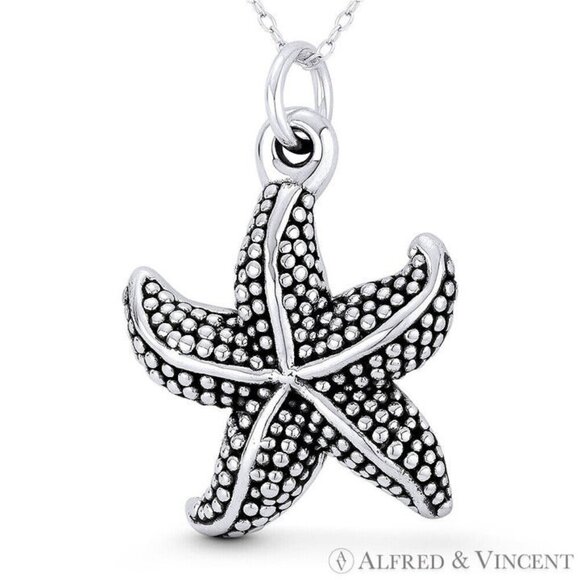 Starfish Ocean Sealife Charm Pendant in Oxidized .925 Sterling Silver - Picture 1 of 1